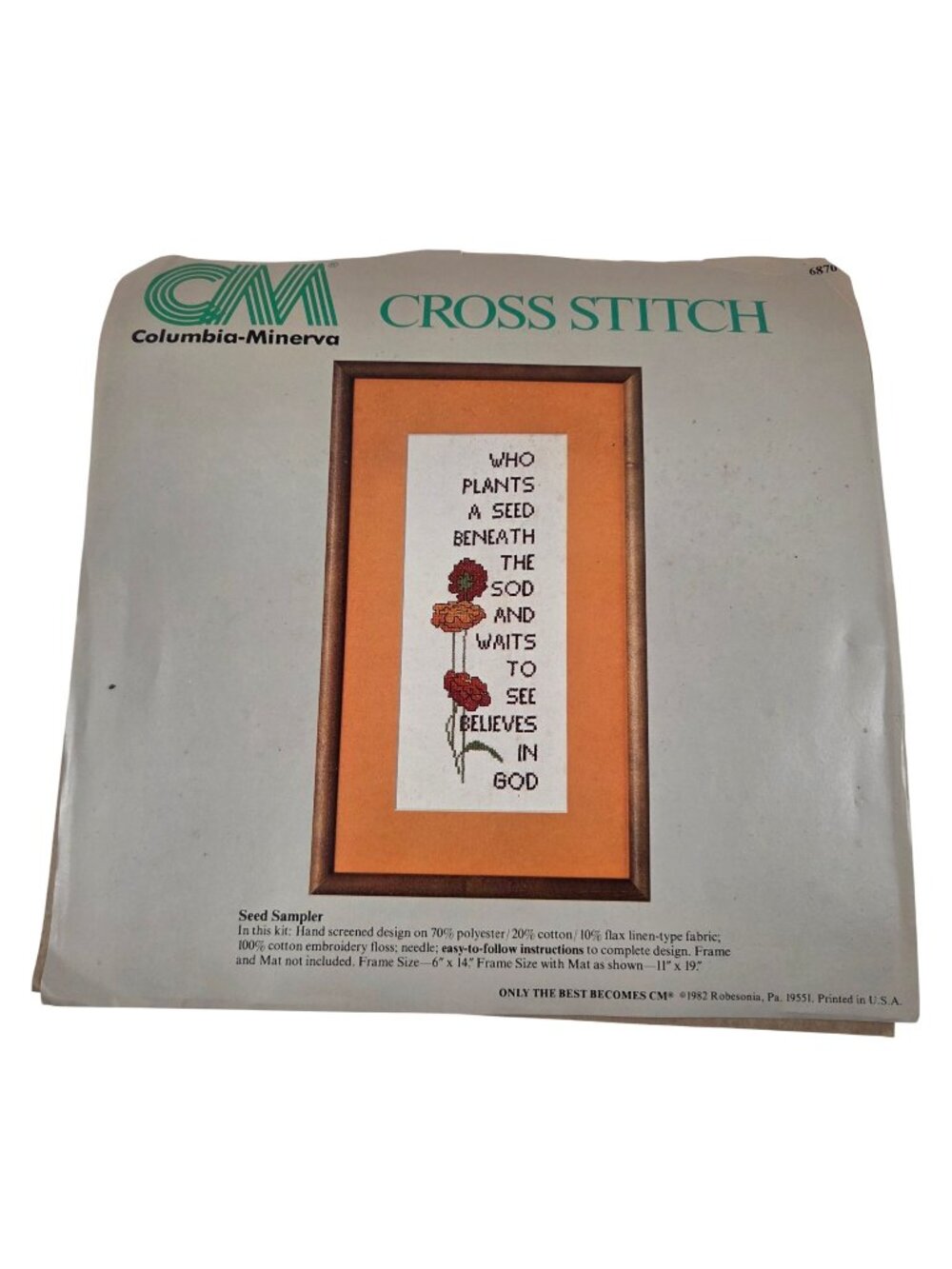 Columbia Minerva Cross Stitch Kit Seed Sampler Hand Screened Design Linen 1982